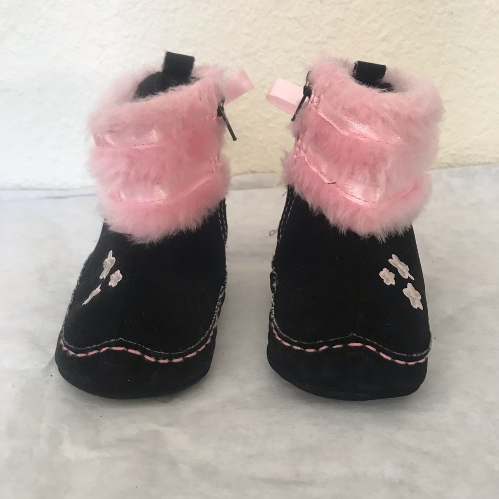 Baby Infant Toddler Girl Black Pink Boot Shoe